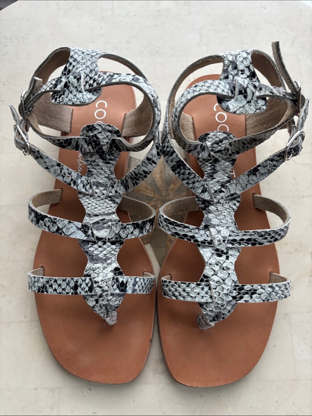Coconuts by Matisse Women’s Snake-Print Strappy Sandals in Gray/Black - 6M